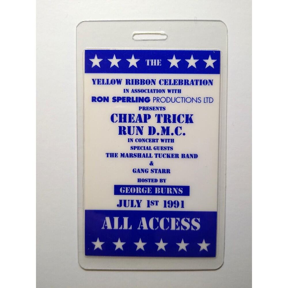 Cheap Trick Backstage Pass Run DMC Laminated 1991 Hosted George Burns Rock Rap